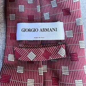 Giorgio Armani Red Silver 100% Silk Tie Made In Italy Celeste Pattern Textured